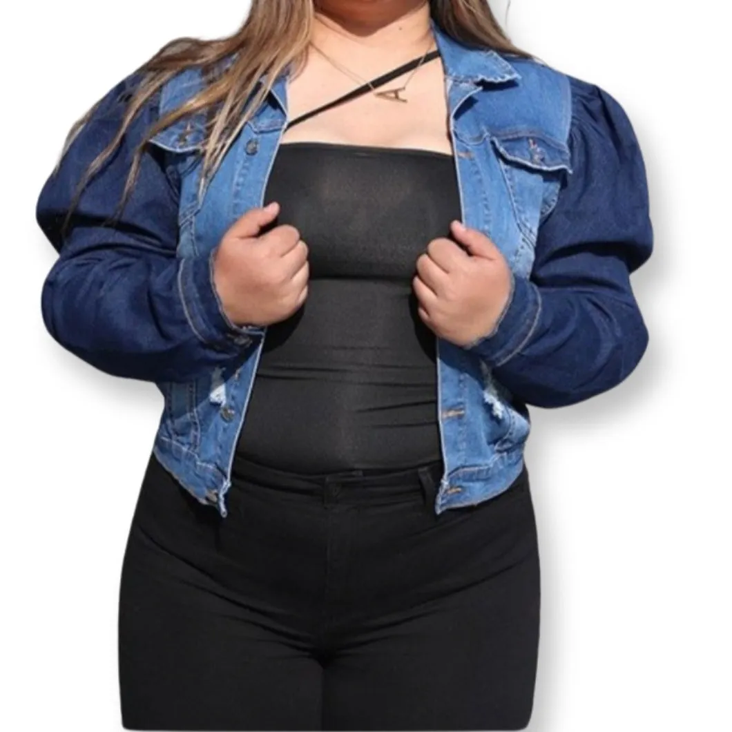 Denim two tone puffer Jacket