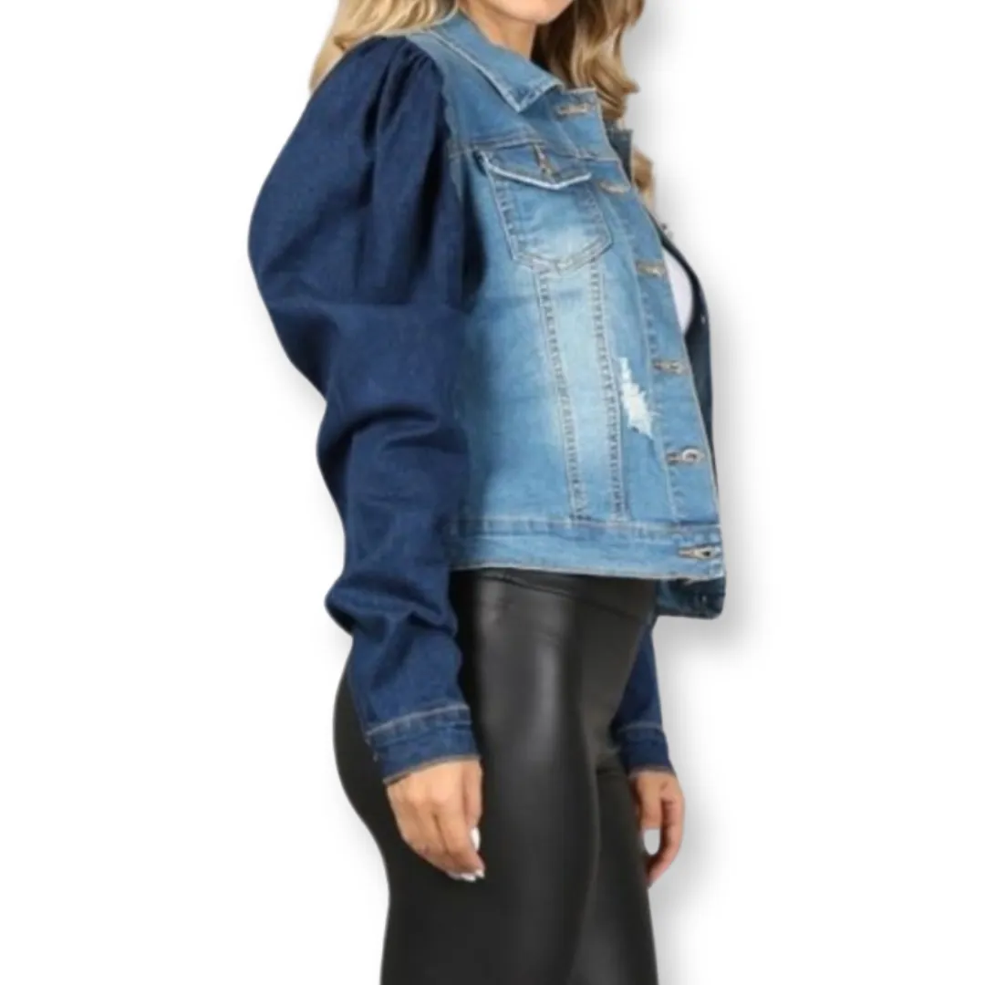 Denim two tone puffer Jacket