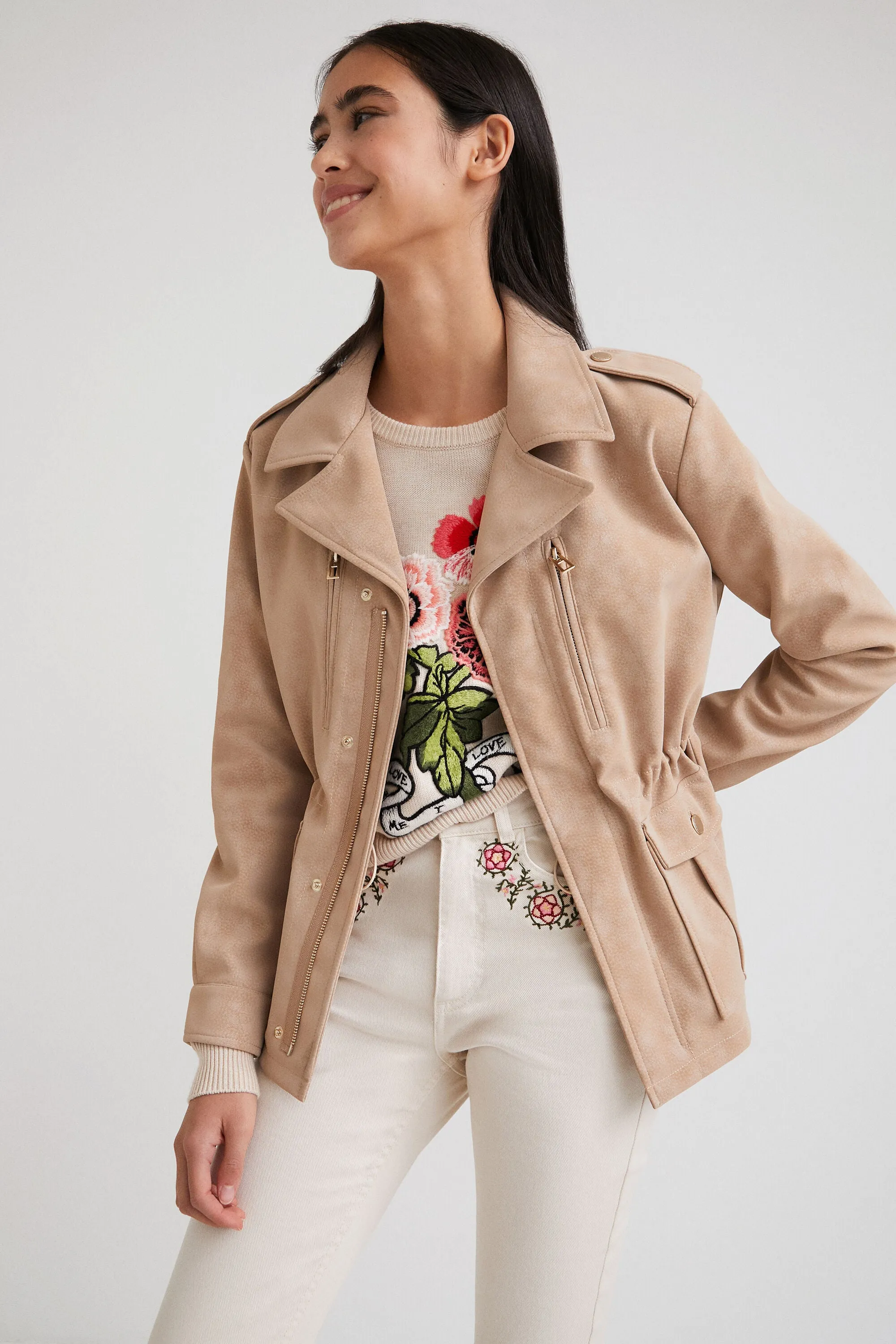 Desigual Recycled Fibers Beige Moto Jacket NWT - XL