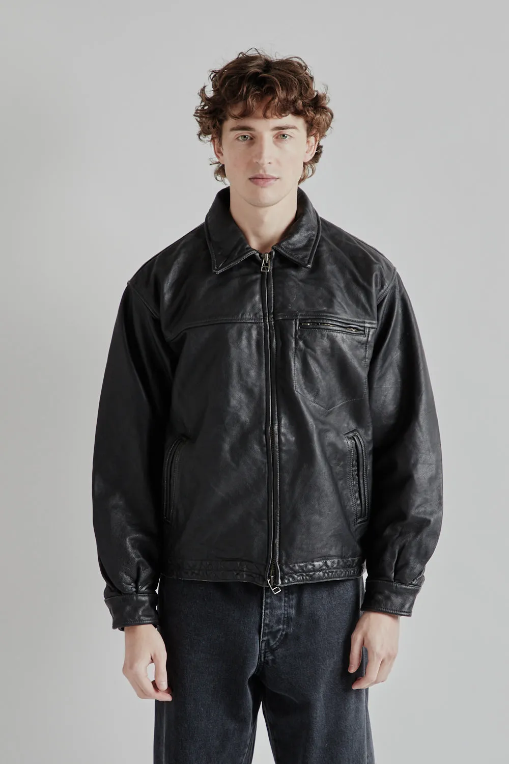 Destroyed Cowhide Leathe Jacket - Washed Black