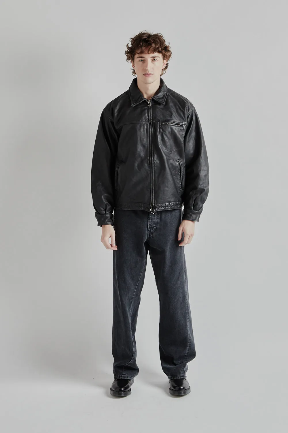 Destroyed Cowhide Leathe Jacket - Washed Black