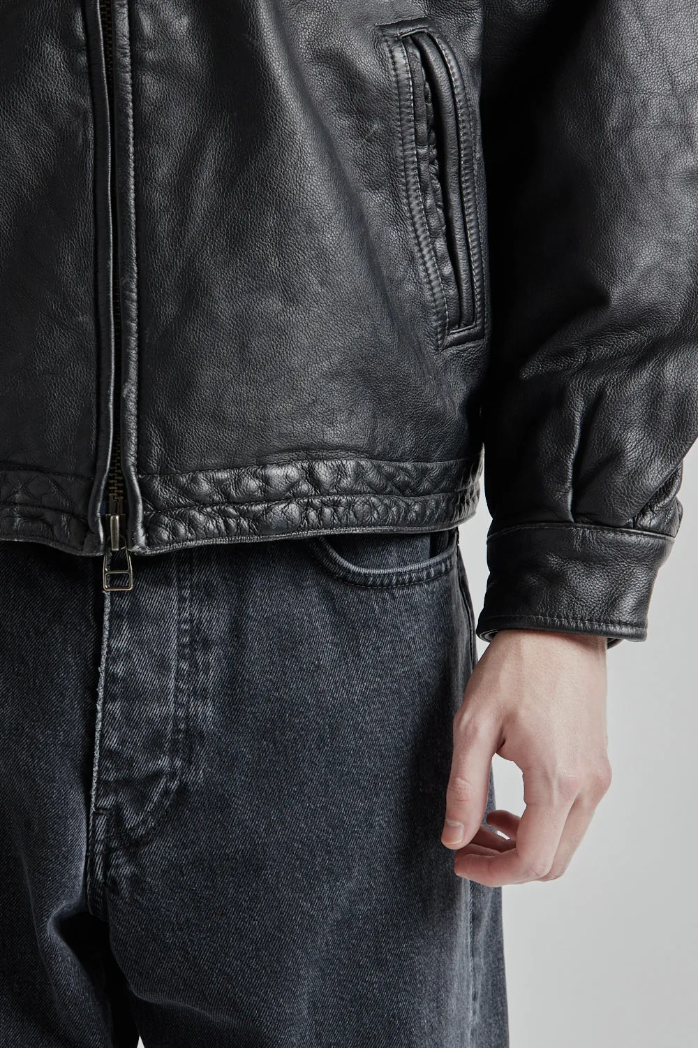 Destroyed Cowhide Leathe Jacket - Washed Black