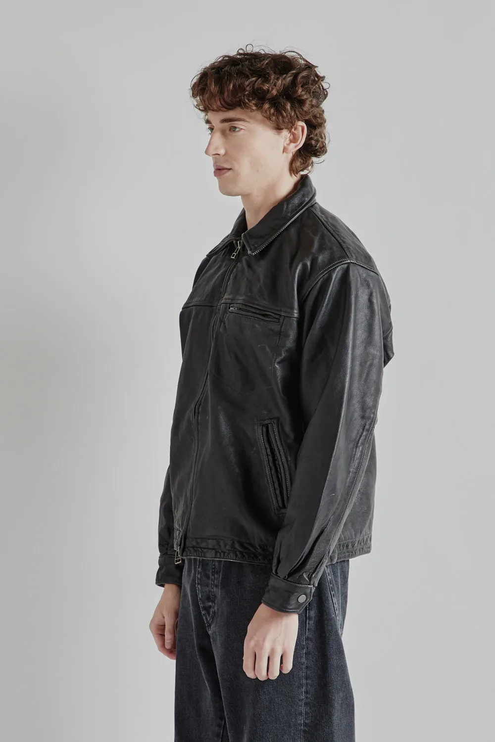 Destroyed Cowhide Leathe Jacket - Washed Black