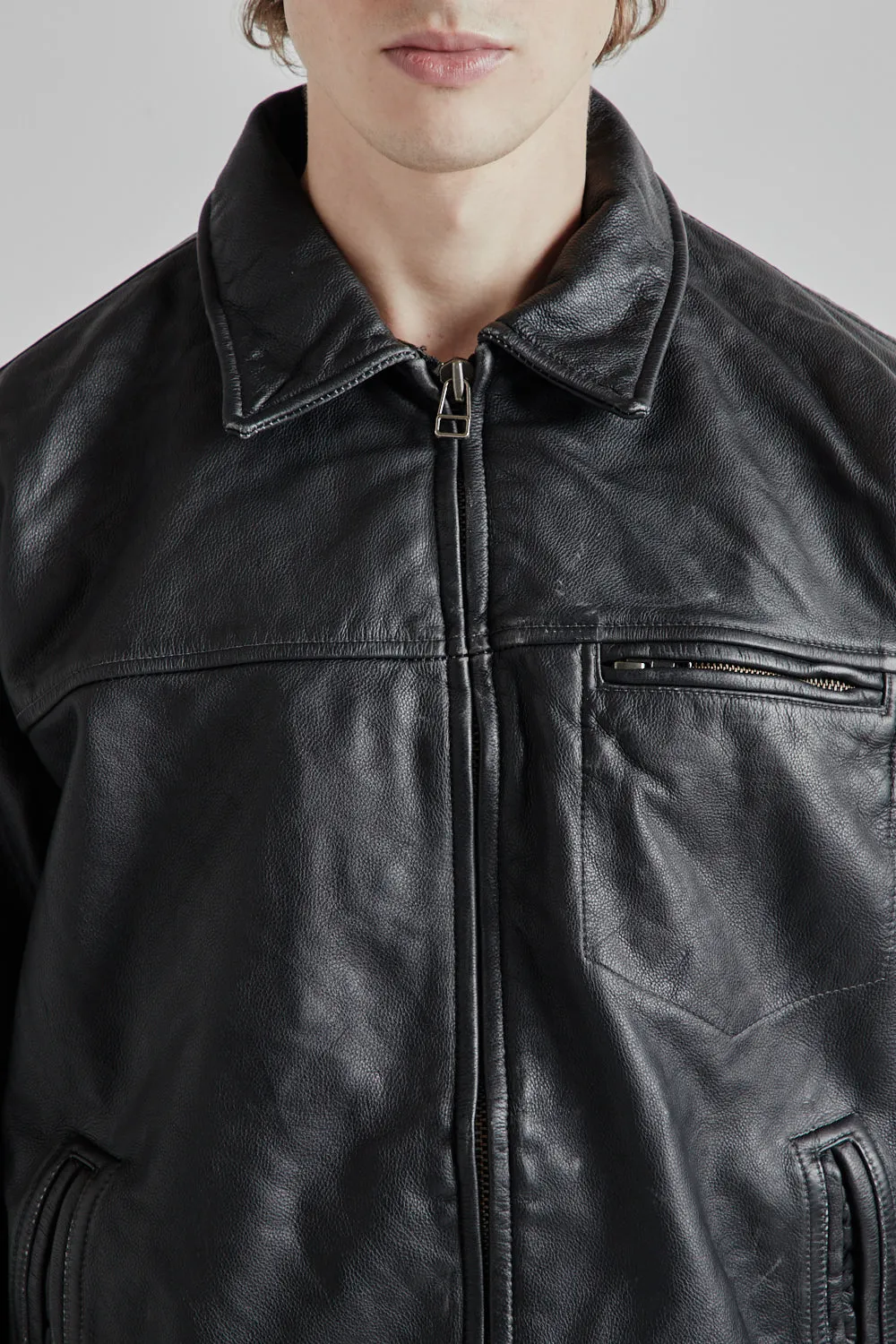 Destroyed Cowhide Leathe Jacket - Washed Black