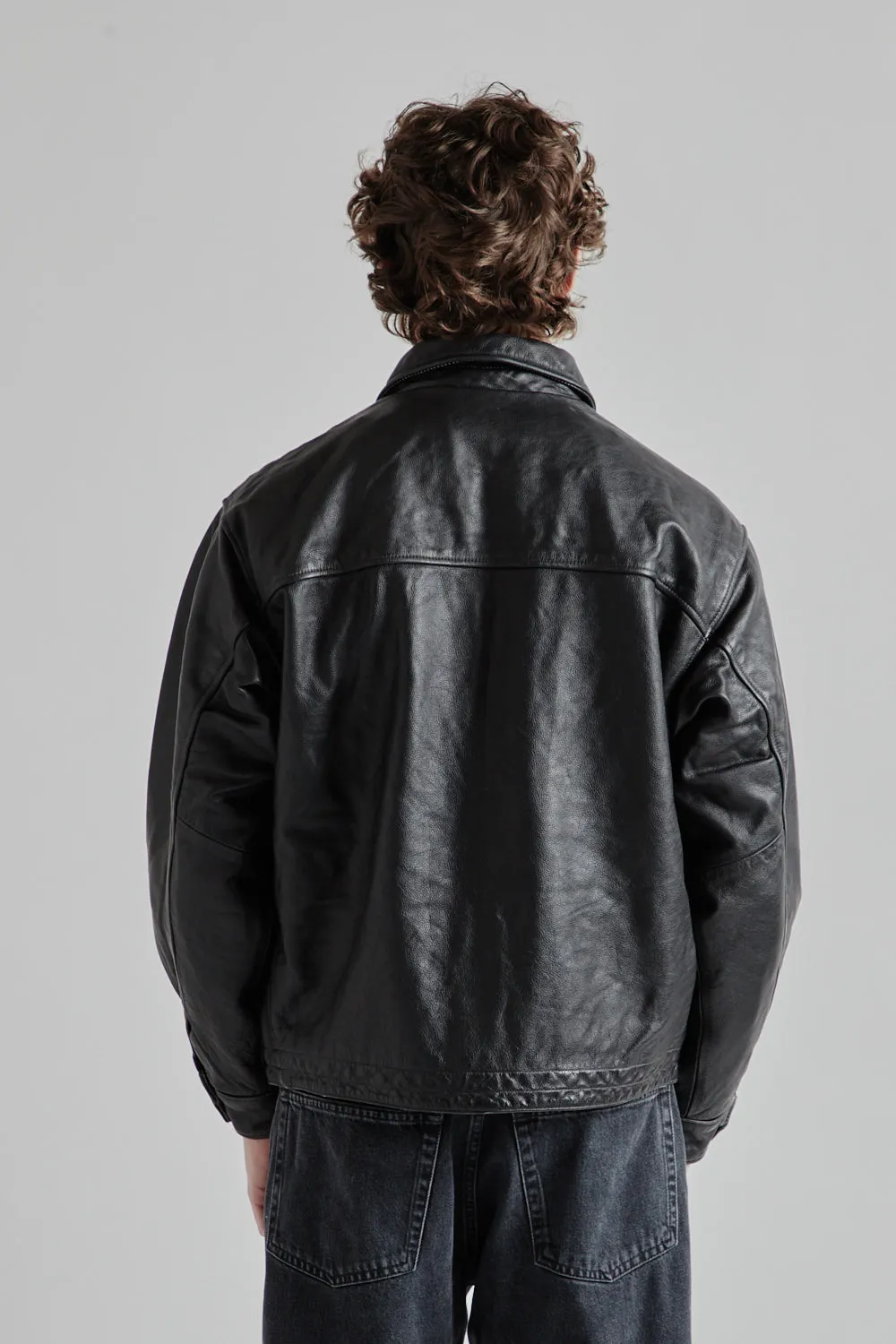 Destroyed Cowhide Leathe Jacket - Washed Black