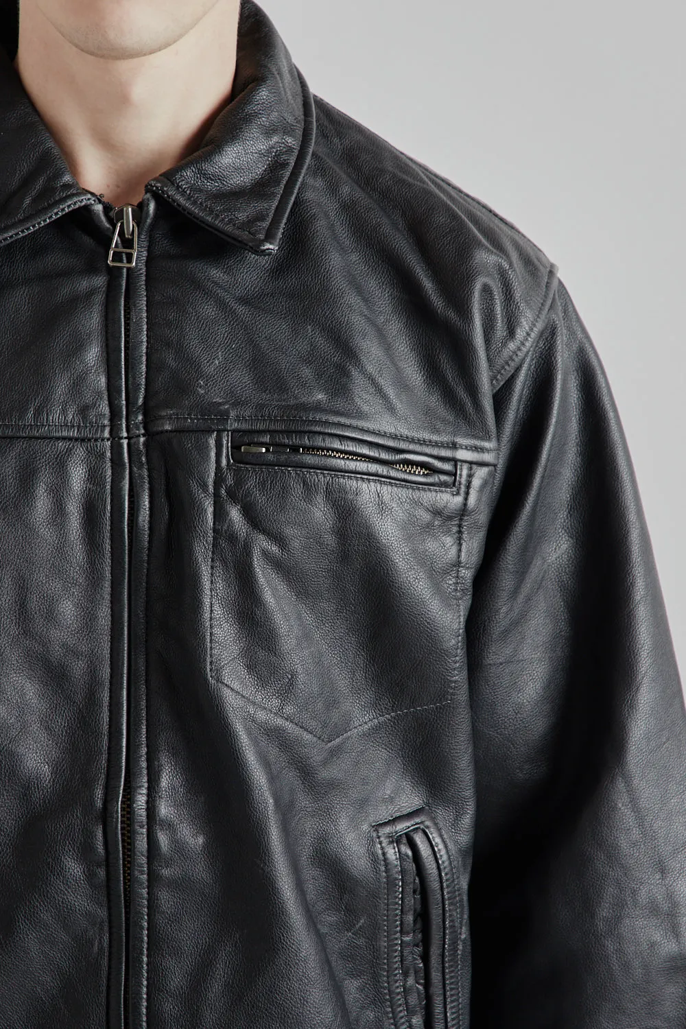 Destroyed Cowhide Leathe Jacket - Washed Black