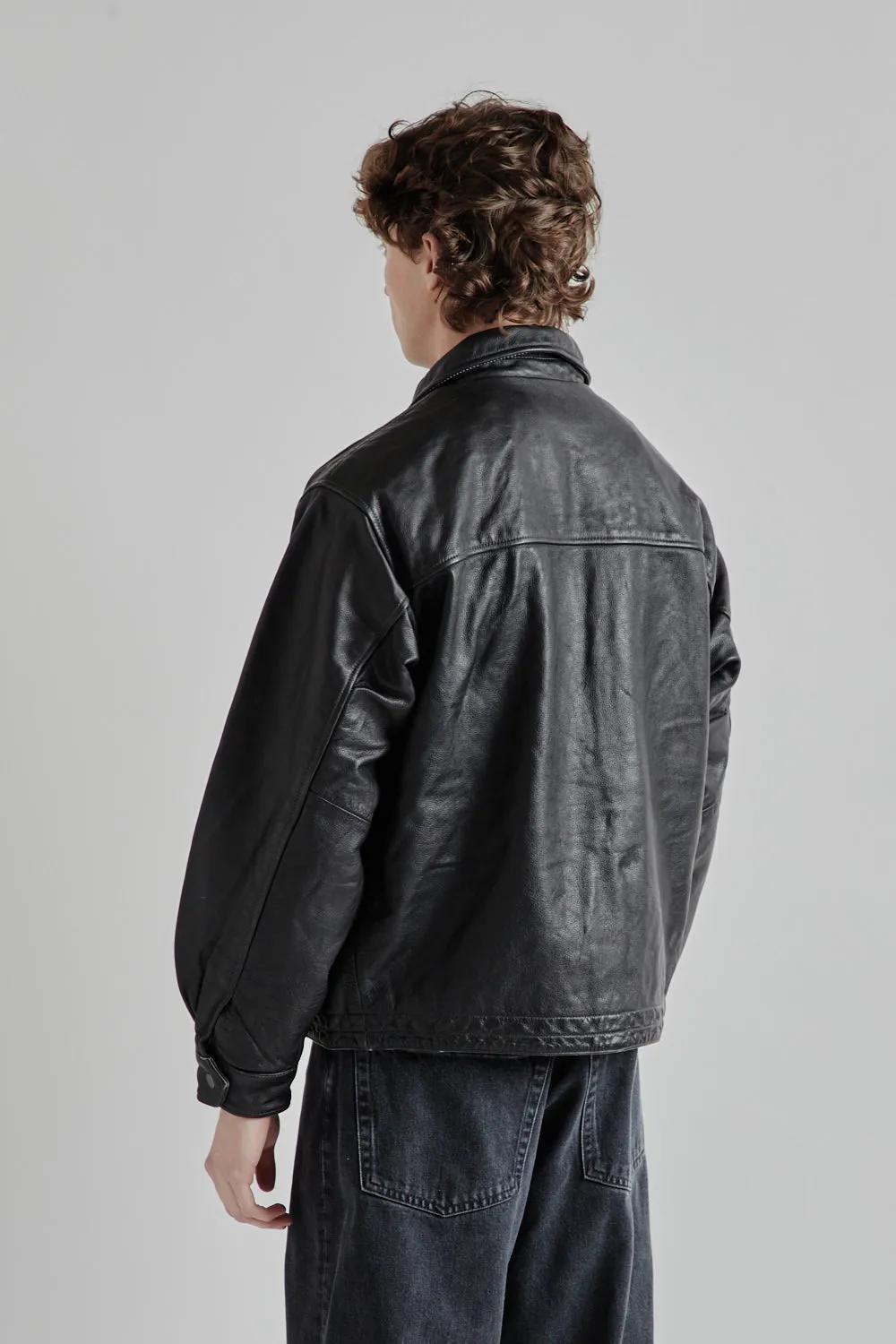 Destroyed Cowhide Leathe Jacket - Washed Black