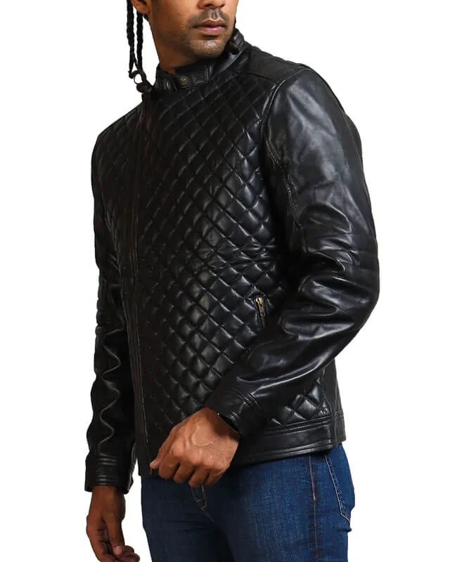 Diamond Quilted Winter Biker Jacket