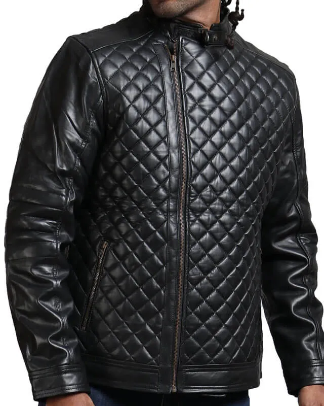 Diamond Quilted Winter Biker Jacket