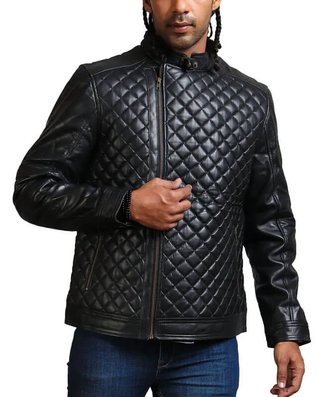 Diamond Quilted Winter Biker Jacket