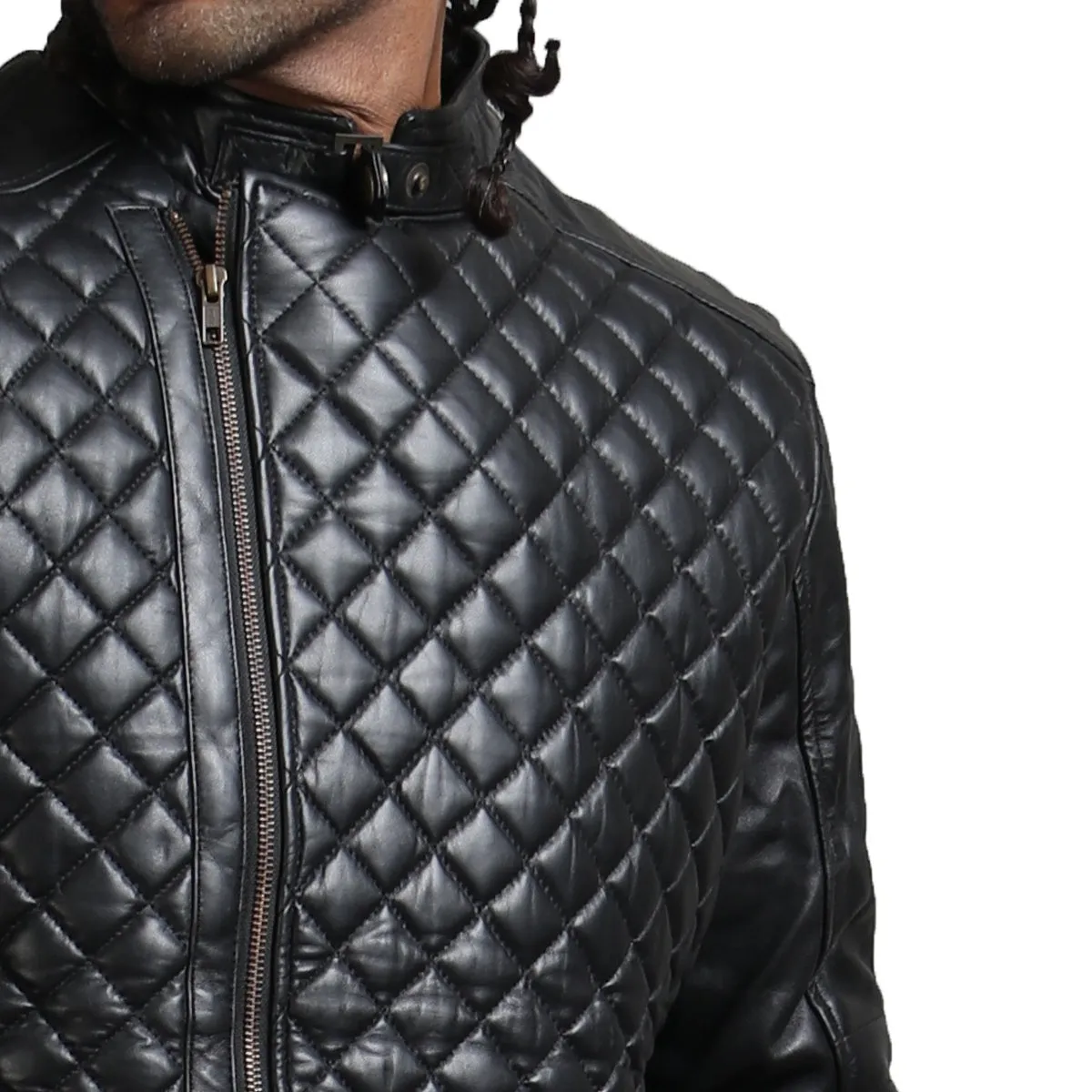 Diamond Quilted Winter Biker Jacket