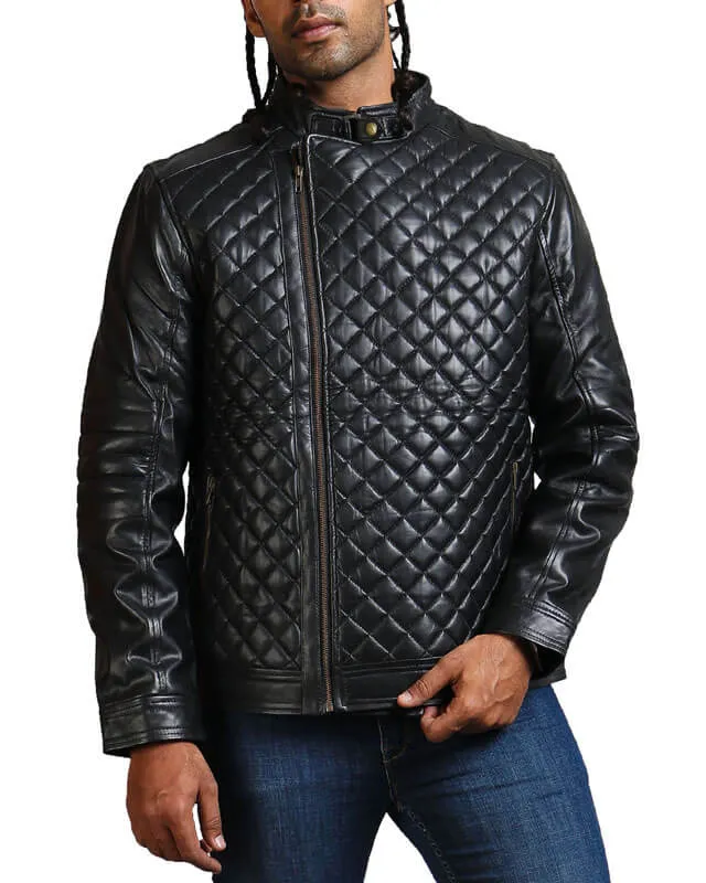 Diamond Quilted Winter Biker Jacket