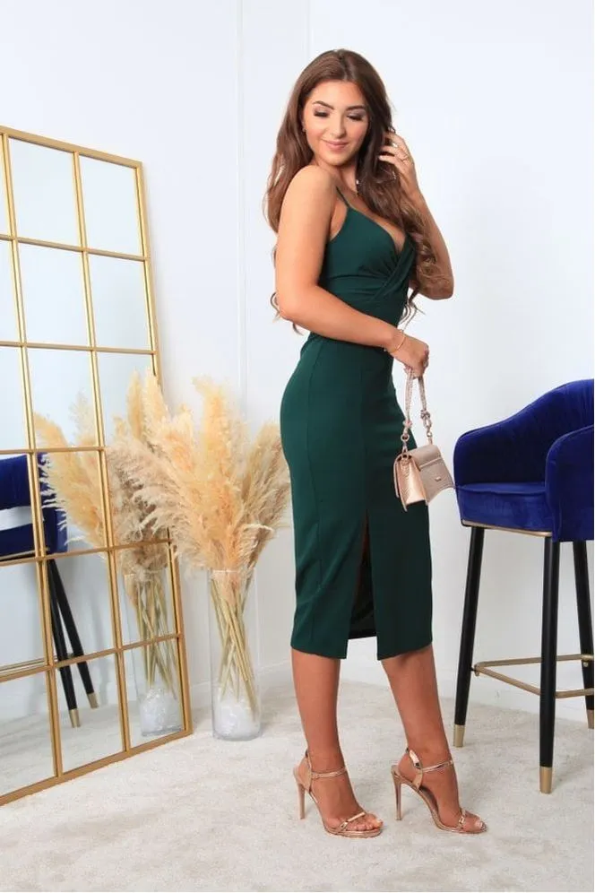 Double Second Green Bodycon Split Skirt Dress