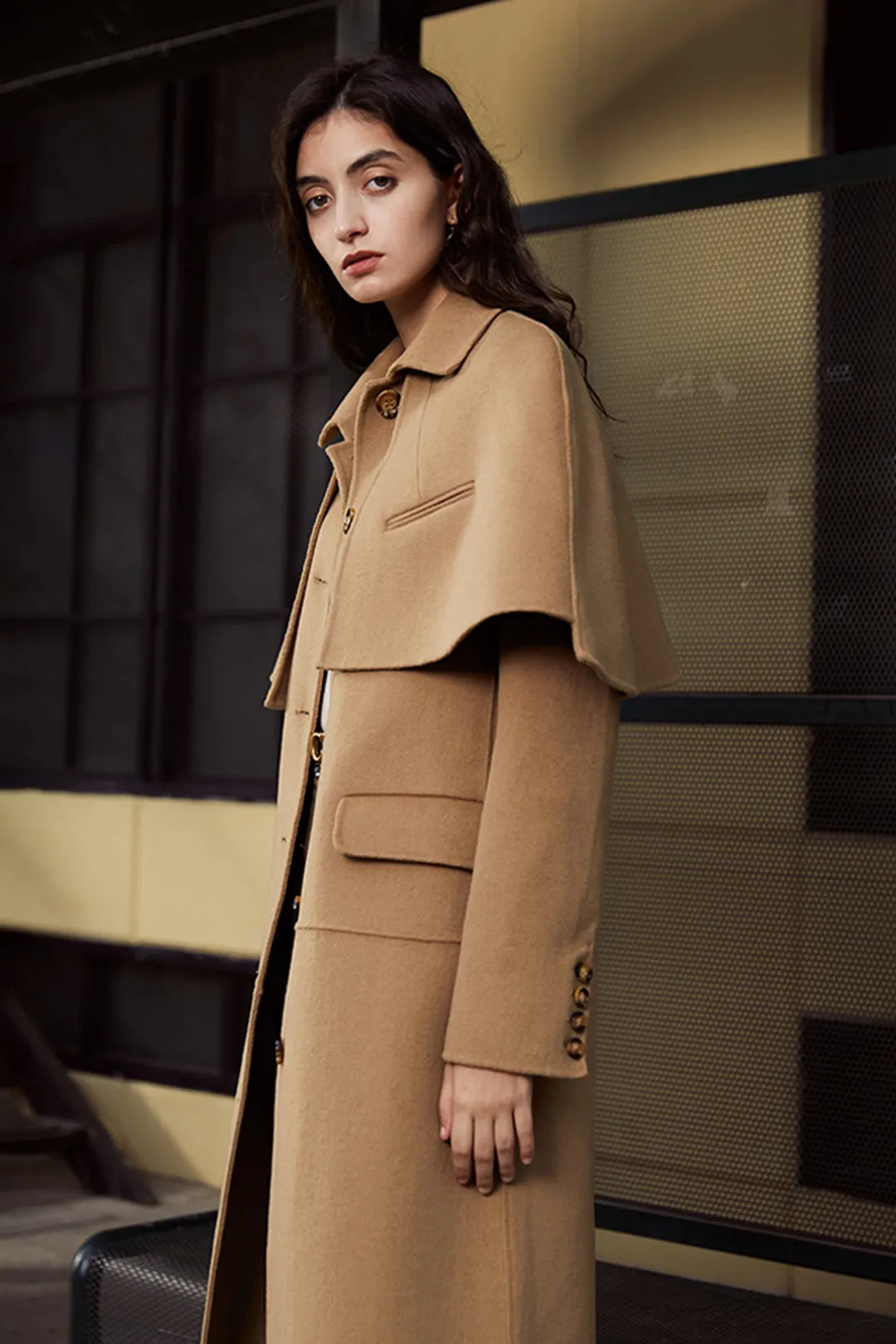 Double-sided woolen coat | Light khaki reversible coat | Banquet single-breasted coat