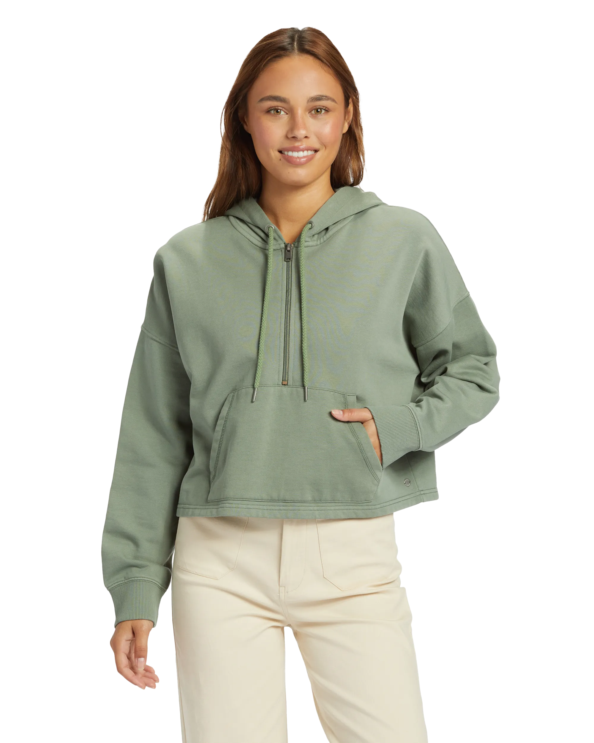 Drakes Cove Half Zip Hoodie in Agave Green