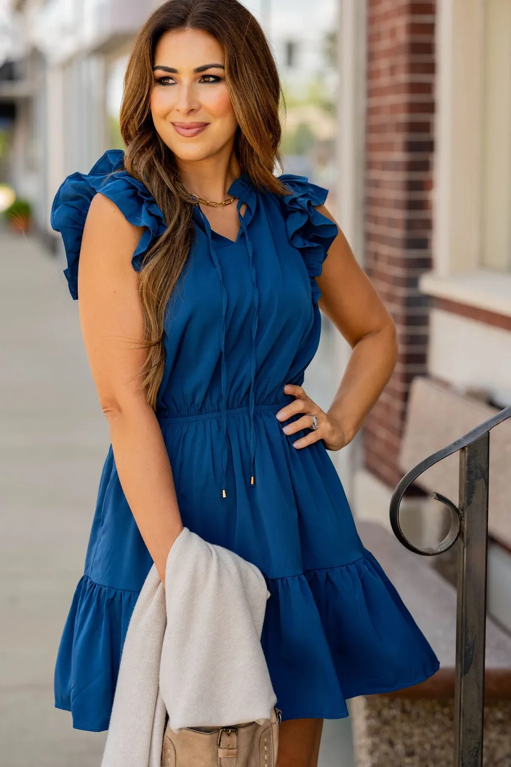 Dual Flutter Tiered Tie Top Dress