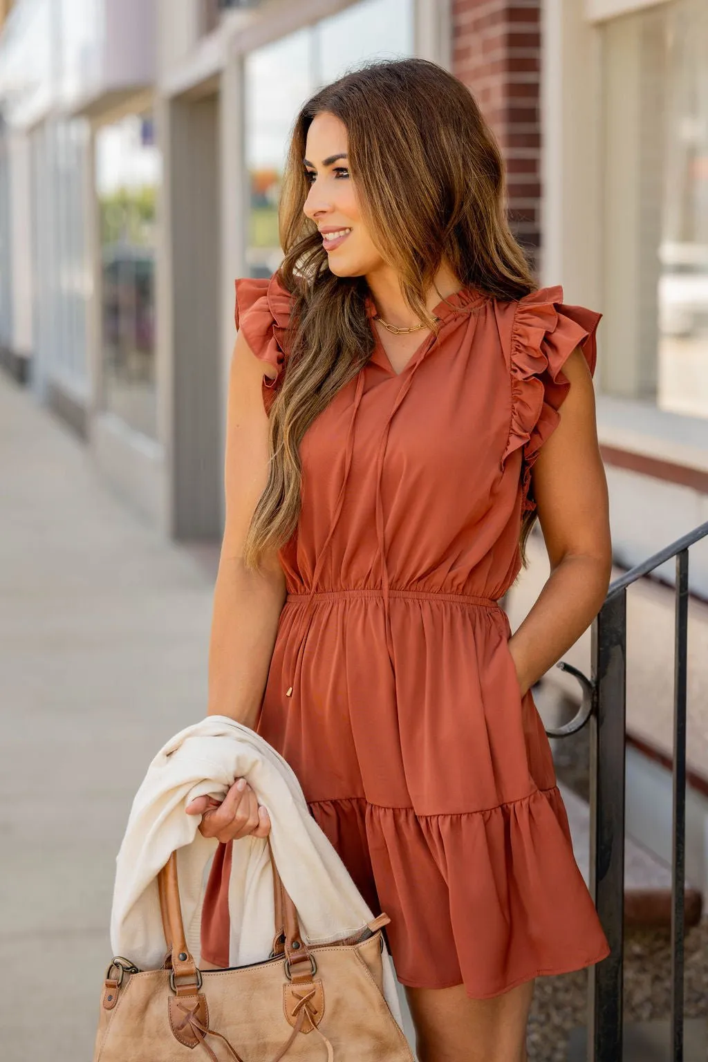 Dual Flutter Tiered Tie Top Dress