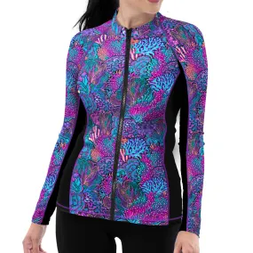 Eco-friendly Full Zip Up Coral Kaleidoscope Rash Guard