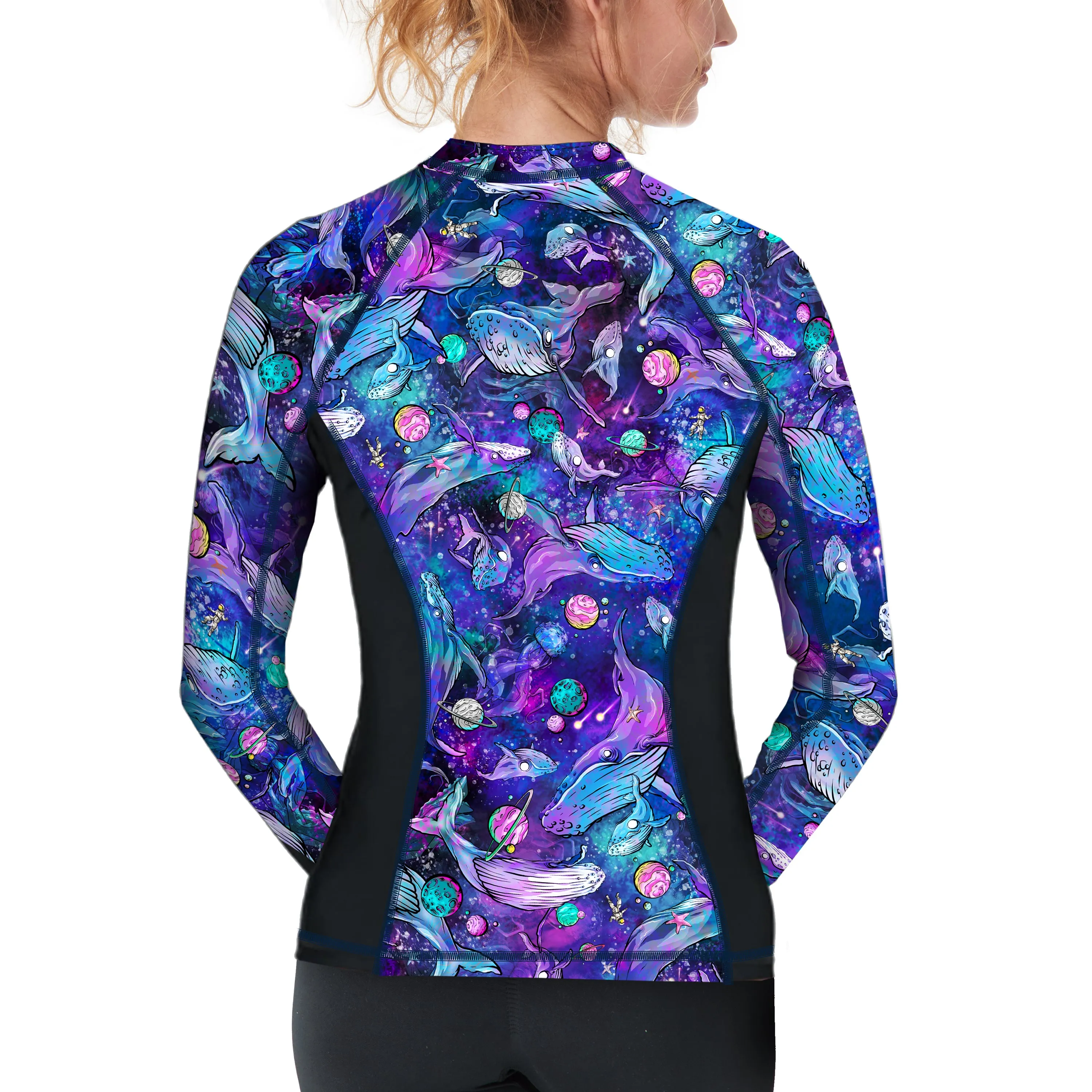 Eco-friendly Full Zip Up Cosmic Whale Rash Guard