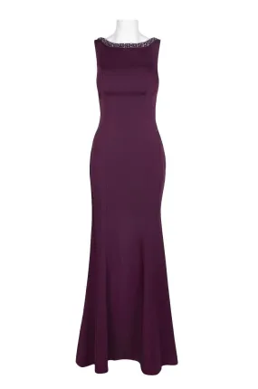 Embellished Satin Bodycon Dress with Elegant Boat Neck and Flirty Cutout Back by Dave & Johnny