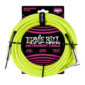 Ernie Ball 6085EB Straight/Angle Braided Cable (Neon Yellow) - 18'