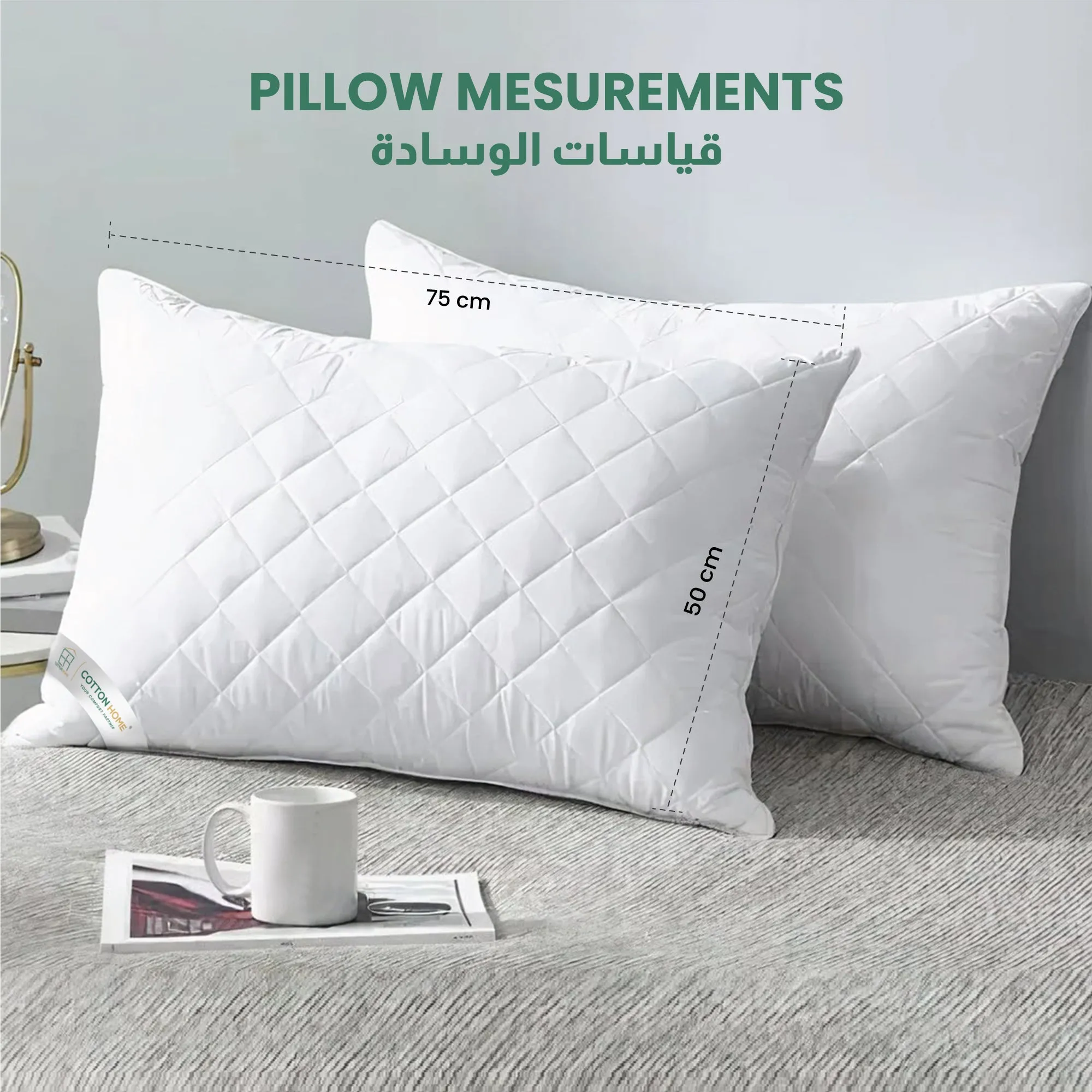 Four Seasons Quilted Pillow Bed Pillows for Sleeping Hotel Pillow White 50x75 cm Pack of 2