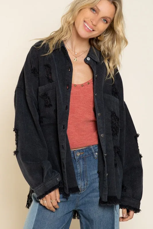 Fringe Distressed Oversized Jacket - Online Exclusive