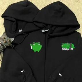 Froggy Sushi and Chef Embroidered Couple Hoodies - Custom Embroidered Sweatshirts For Couples