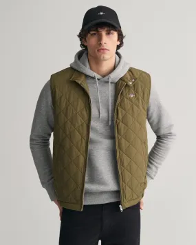 Gant Men Green Solid Stand Collar Sleeveless Quilted Jacket