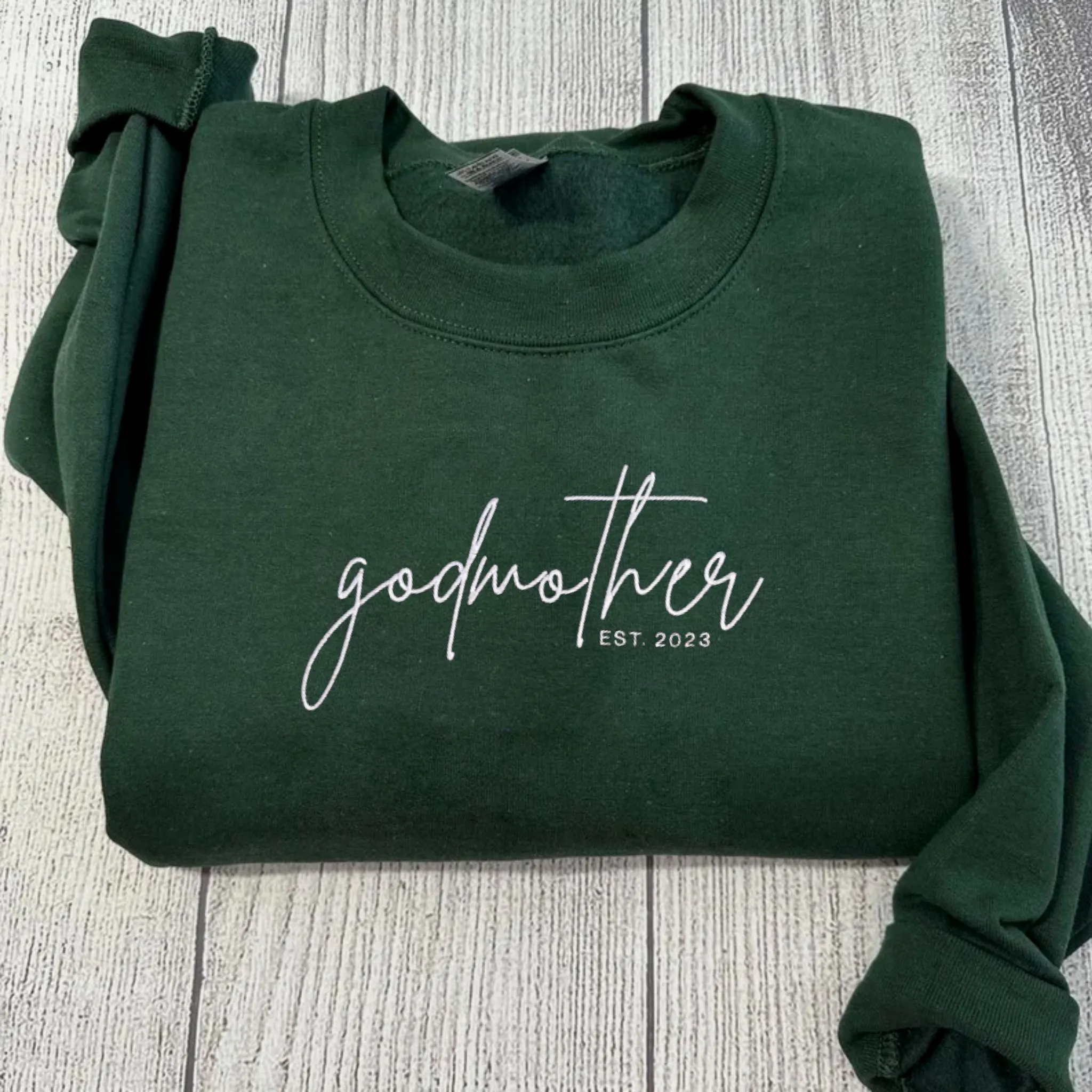 God Mother Sweatshirt With Personalized Embroidered EST, Kids Names On Sleeve, Best Godmother Gifts From Godchild