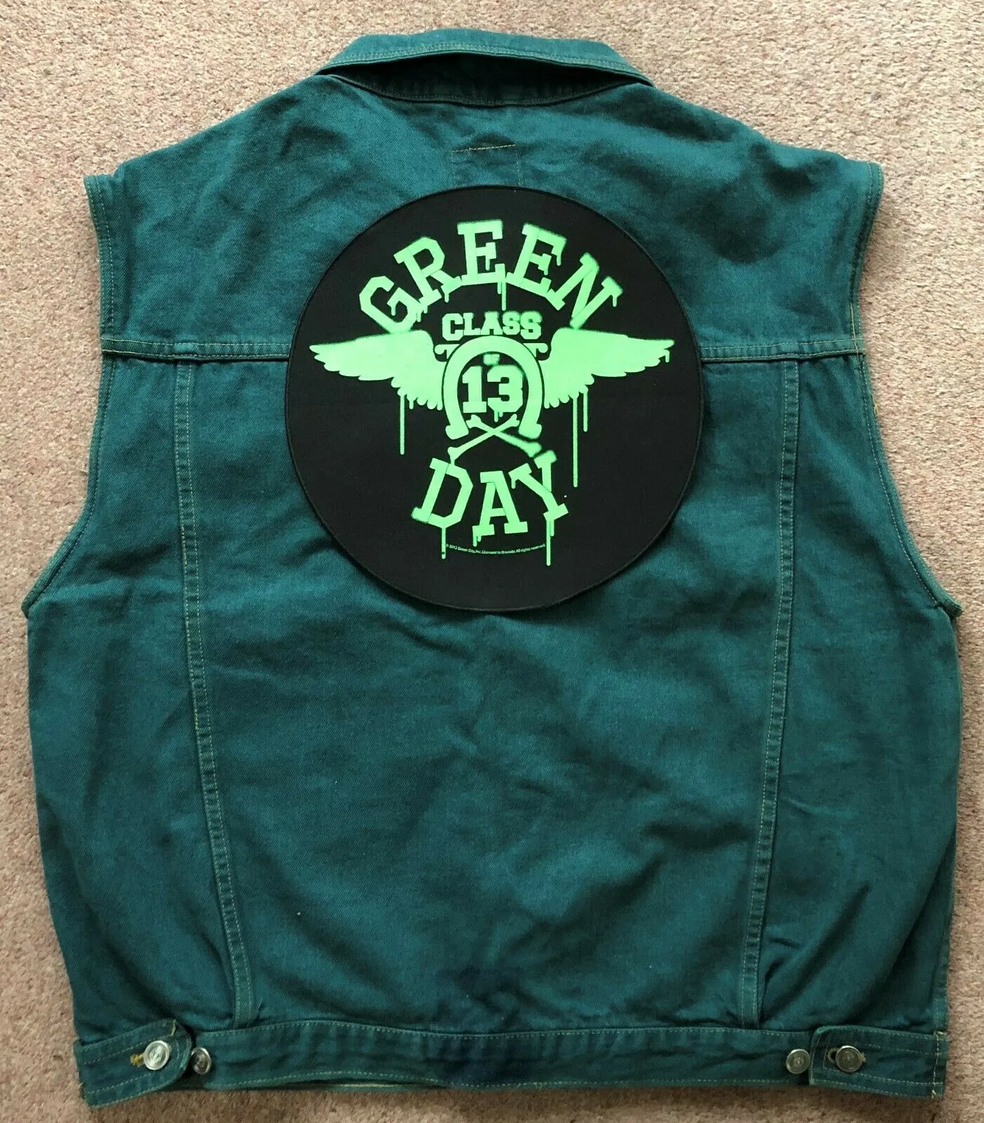 Green Day Green Denim Cut-Off Vest Battle Jacket Dookie American Idiot Nimrod Punk