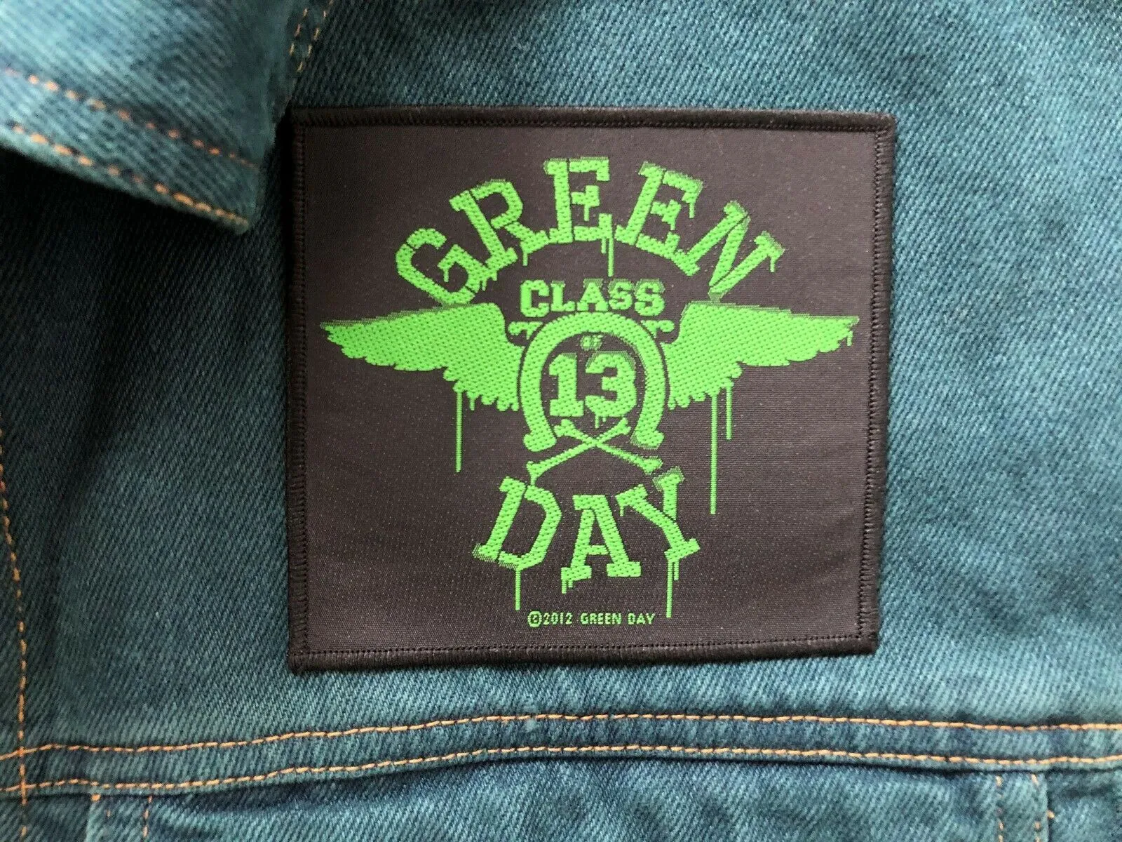 Green Day Green Denim Cut-Off Vest Battle Jacket Dookie American Idiot Nimrod Punk