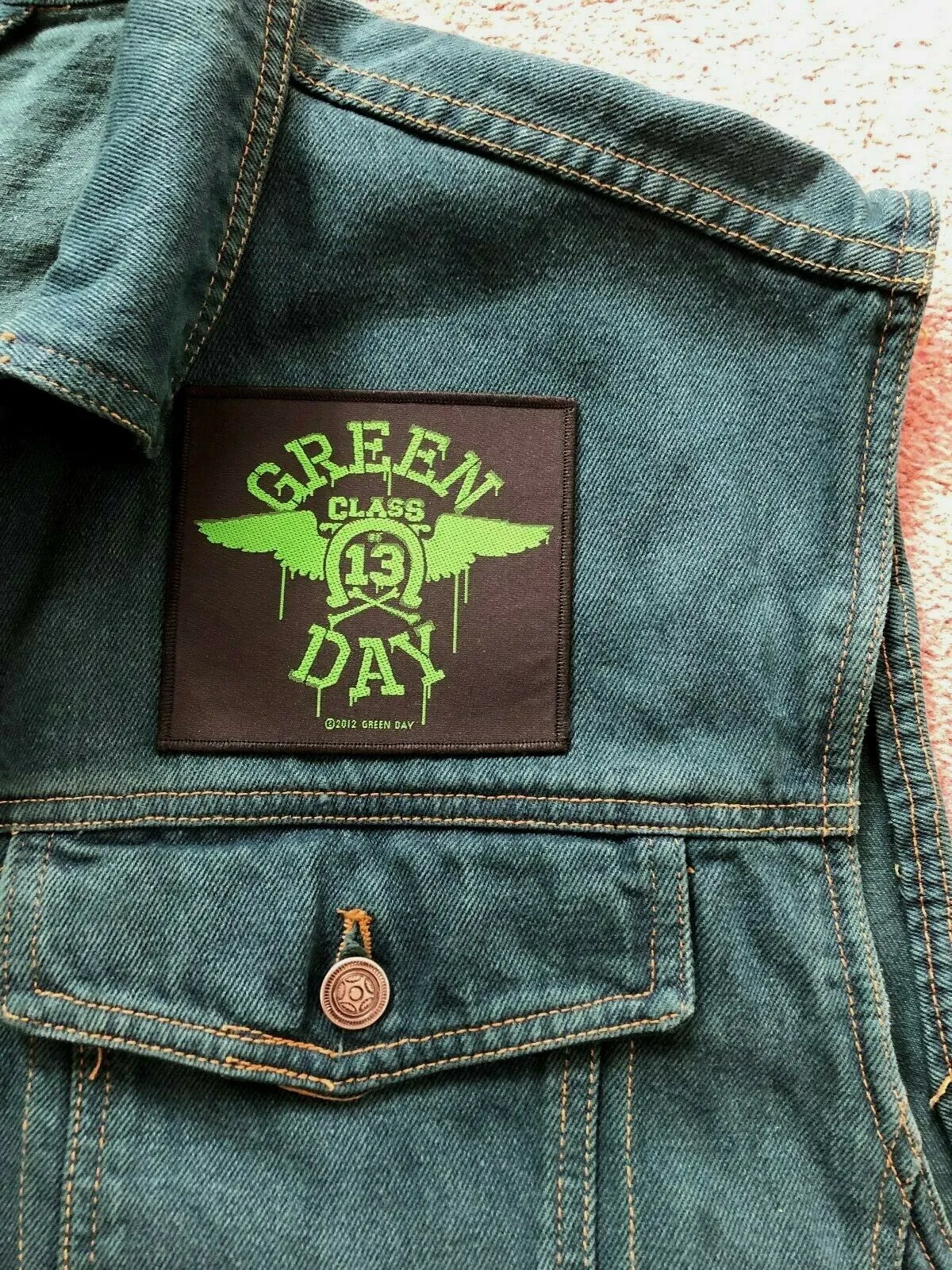 Green Day Green Denim Cut-Off Vest Battle Jacket Dookie American Idiot Nimrod Punk