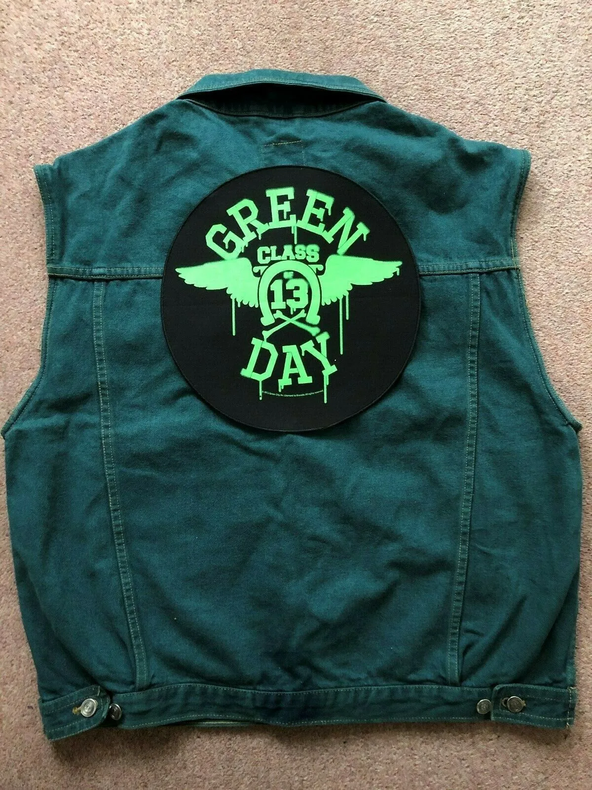 Green Day Green Denim Cut-Off Vest Battle Jacket Dookie American Idiot Nimrod Punk