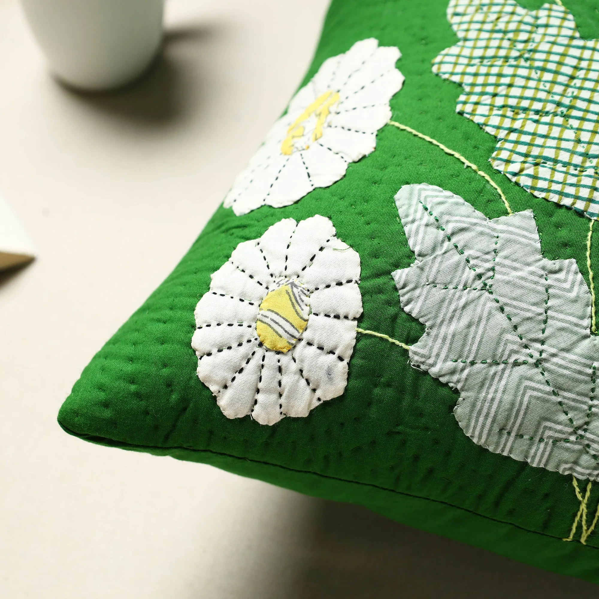 Green - Quilted Applique Cushion Cover (16 x 16 in) 04