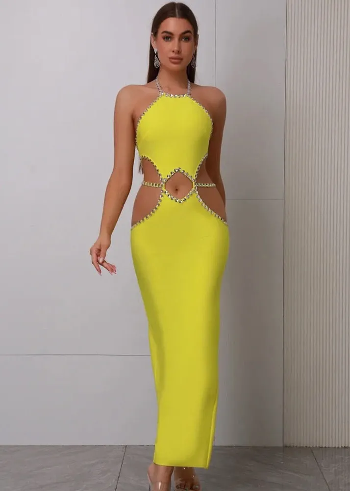 Halter Neck Cutout Maxi Bodycon Dress