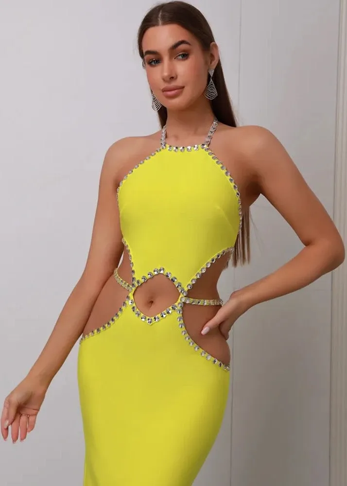 Halter Neck Cutout Maxi Bodycon Dress