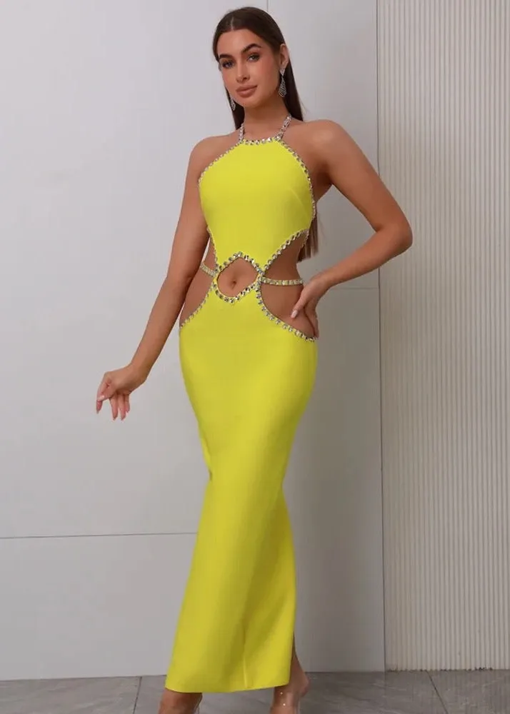 Halter Neck Cutout Maxi Bodycon Dress