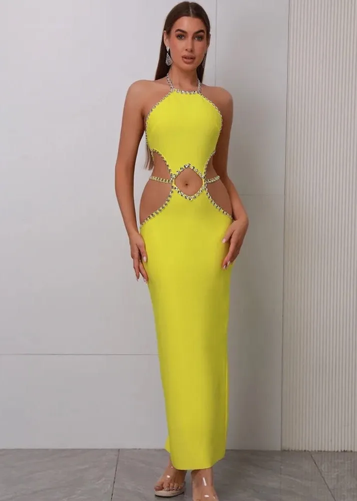 Halter Neck Cutout Maxi Bodycon Dress