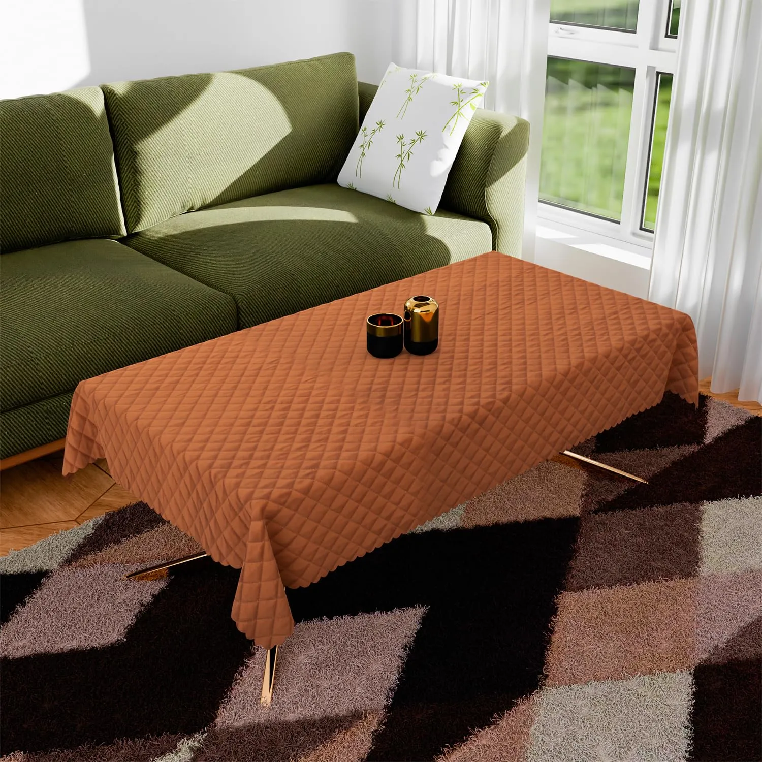 Heart Home Center Table Cover | Velvet Table Cover | Quilted Center Table Cover | Reusable Cloth Cover for Table Top | Table Protector Cover | 40x60 Inch | Brown