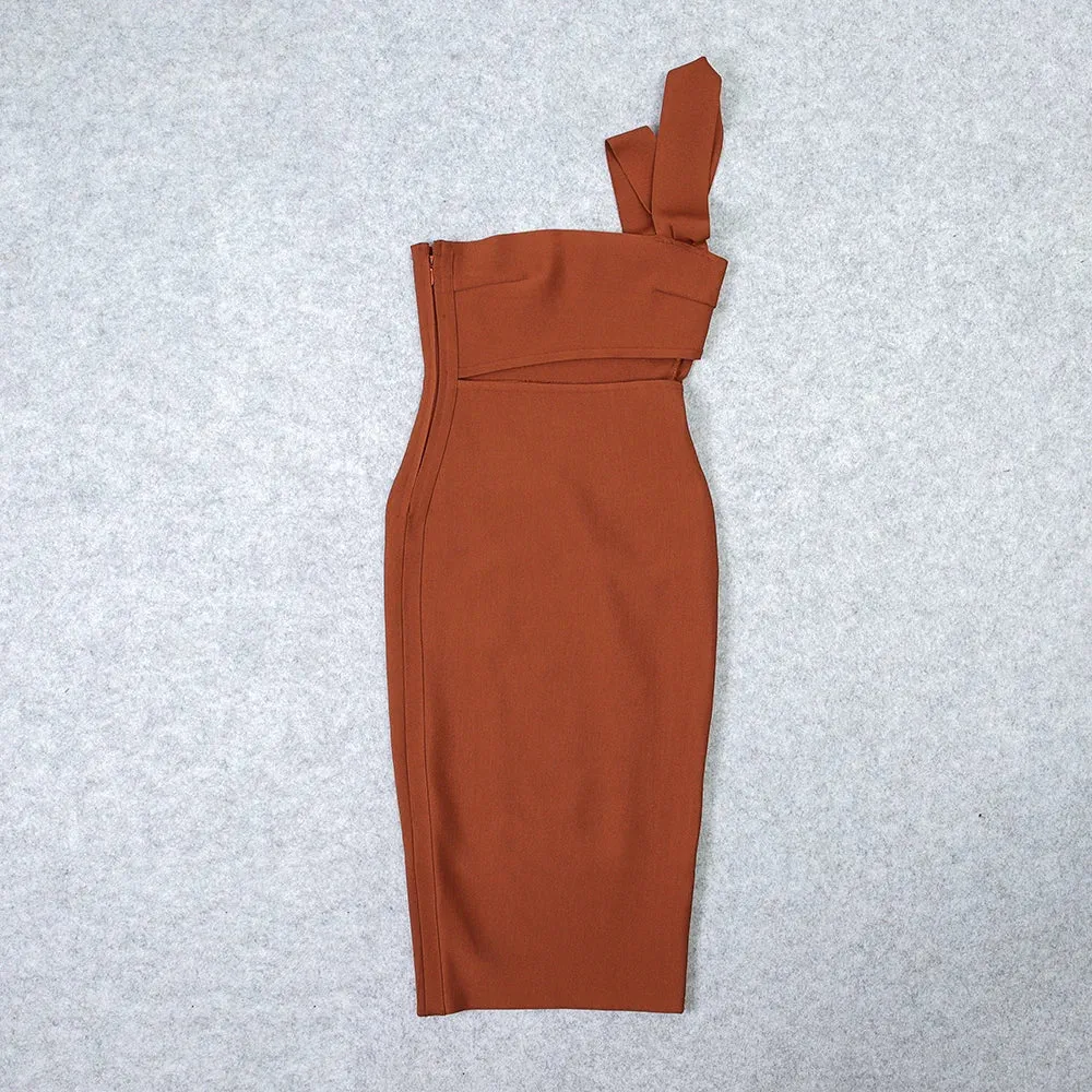 Hollow Out One Shoulder bandage bodycon dress