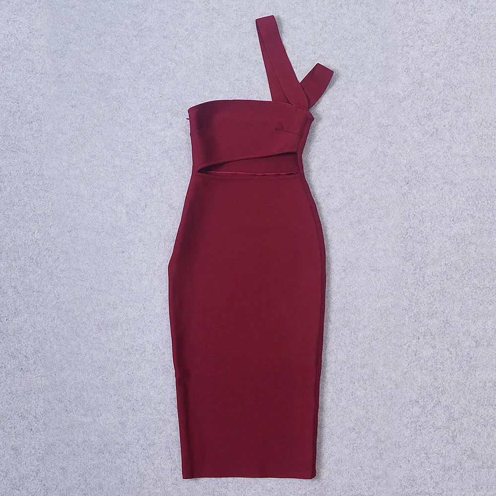 Hollow Out One Shoulder bandage bodycon dress