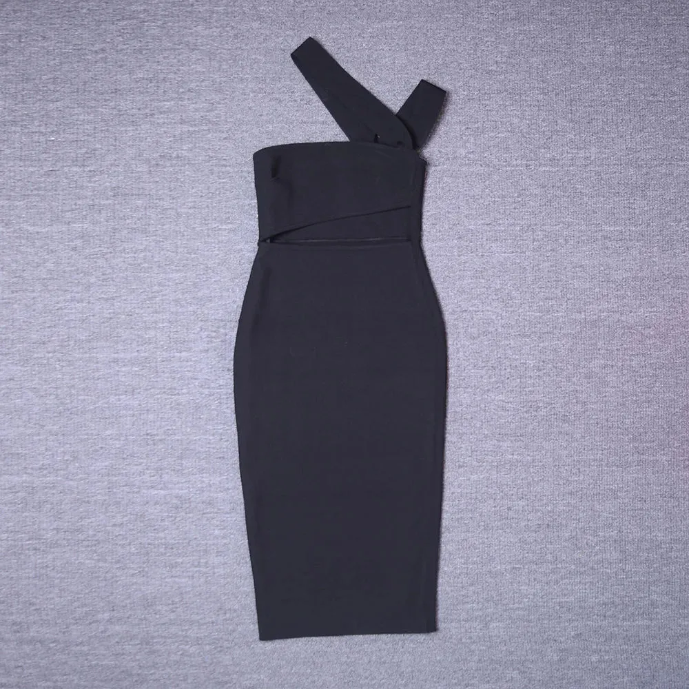 Hollow Out One Shoulder bandage bodycon dress