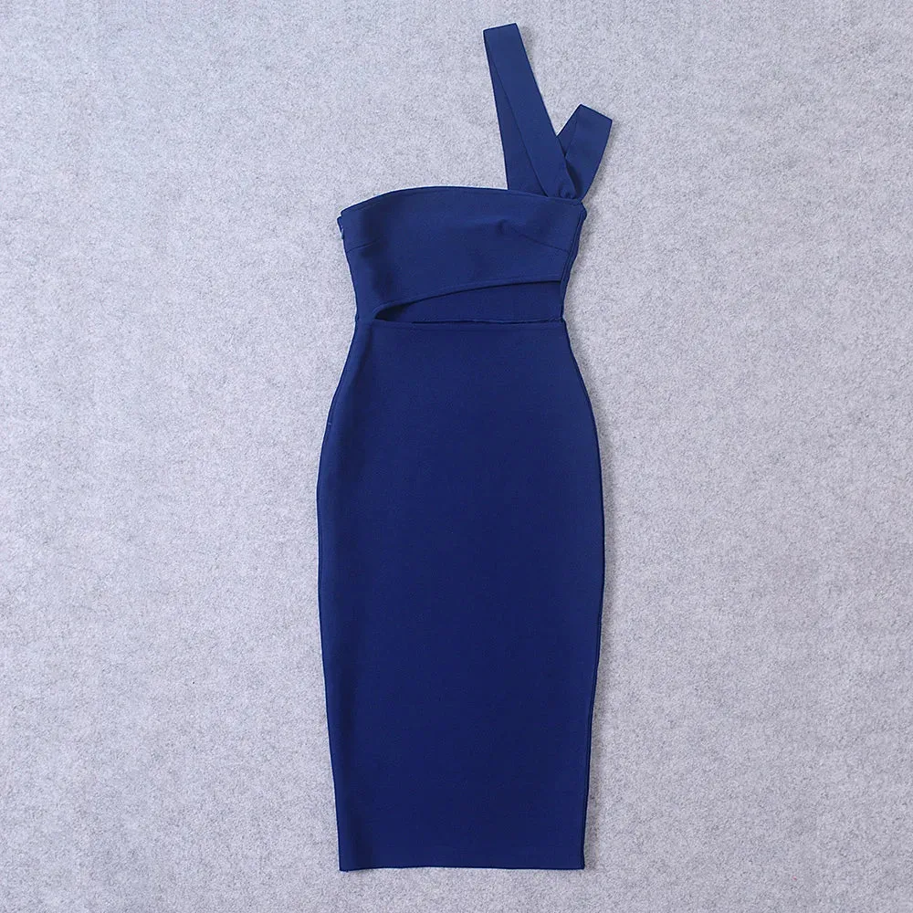 Hollow Out One Shoulder bandage bodycon dress