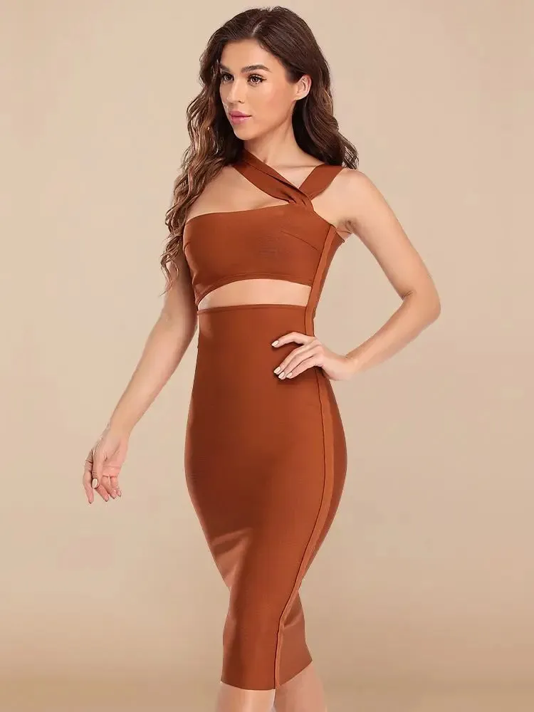 Hollow Out One Shoulder bandage bodycon dress