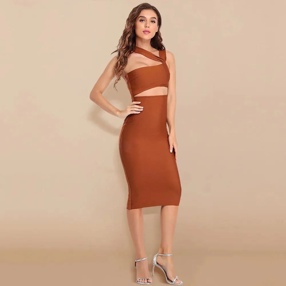 Hollow Out One Shoulder bandage bodycon dress