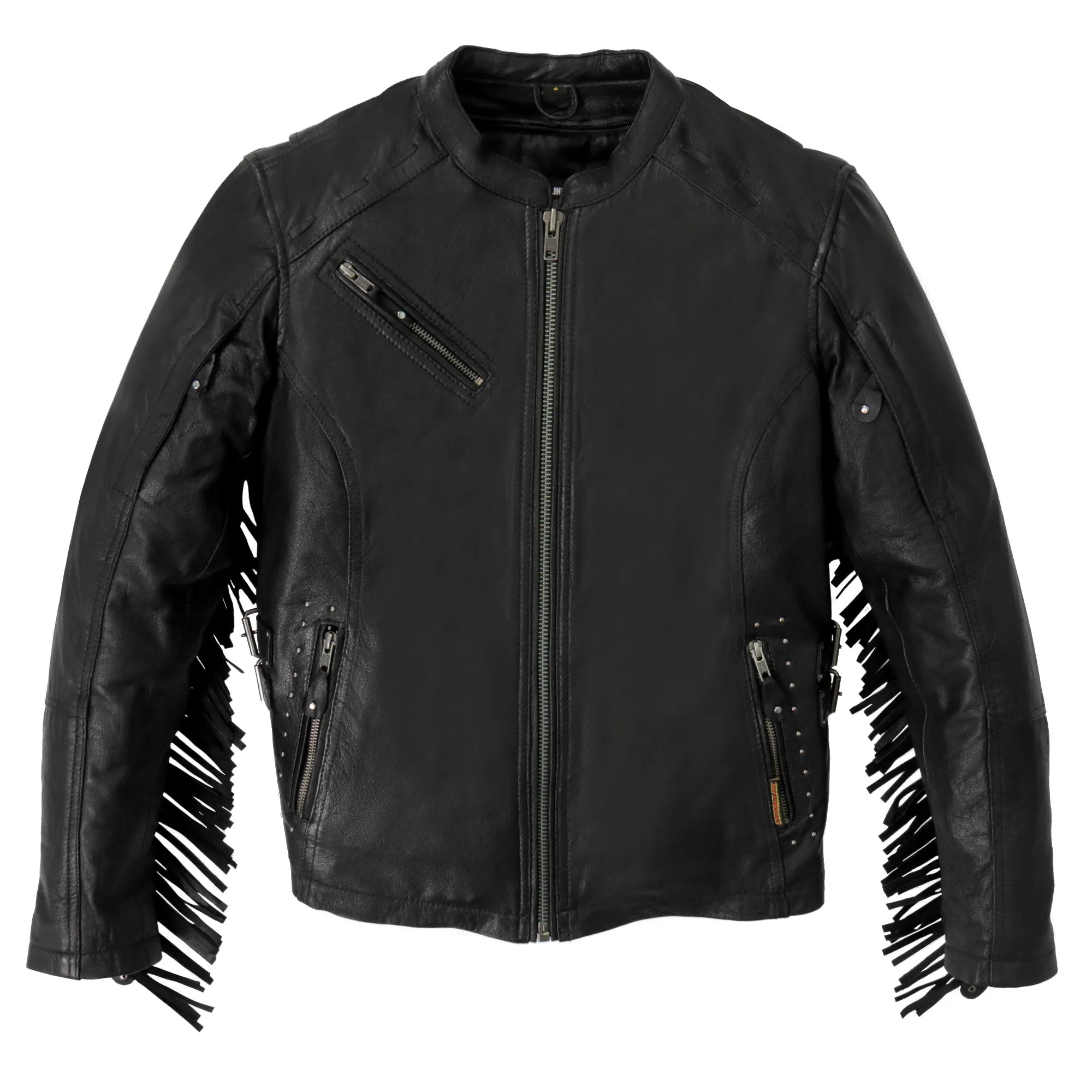 Hot Leathers JKL1028 Studs and Fringe Ladies Black Motorcycle style Carry Conceal Leather Biker Jacket