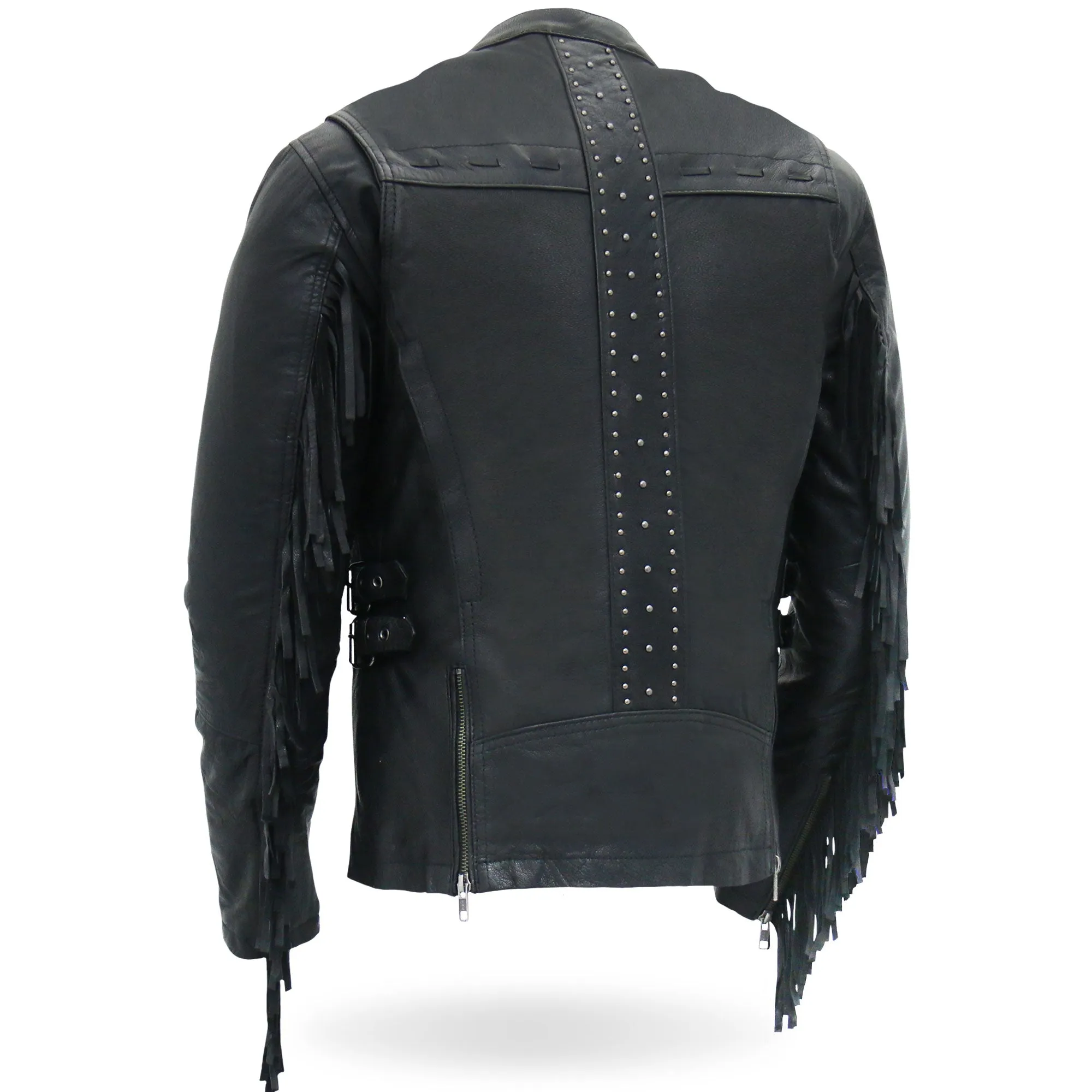 Hot Leathers JKL1028 Studs and Fringe Ladies Black Motorcycle style Carry Conceal Leather Biker Jacket