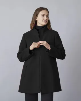 Junge Zip Front A-Line Cloth Coat with Zip Pockets and Stand Collar in Black