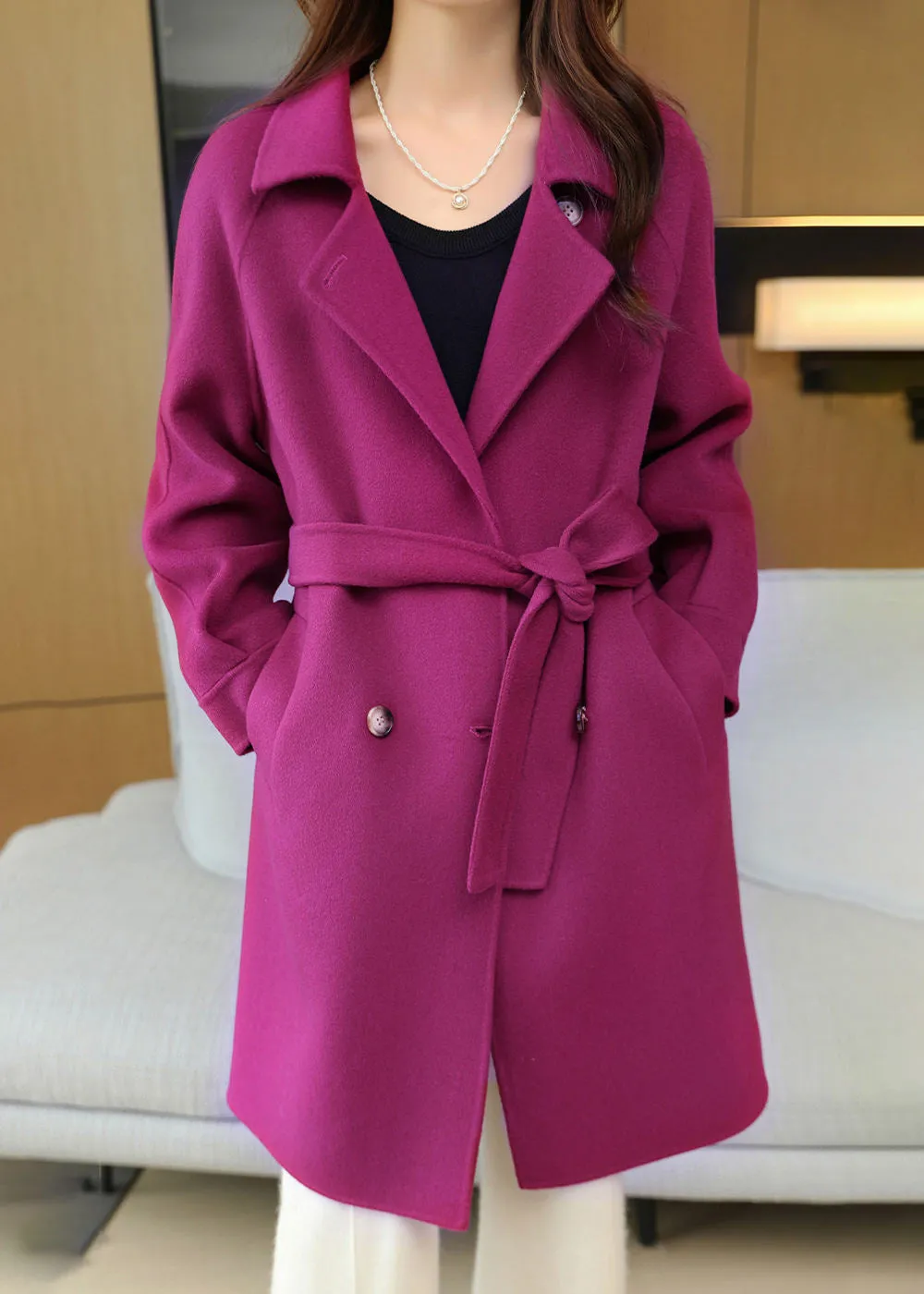 Karen Double Breasted Belted Virgin Wool Coat